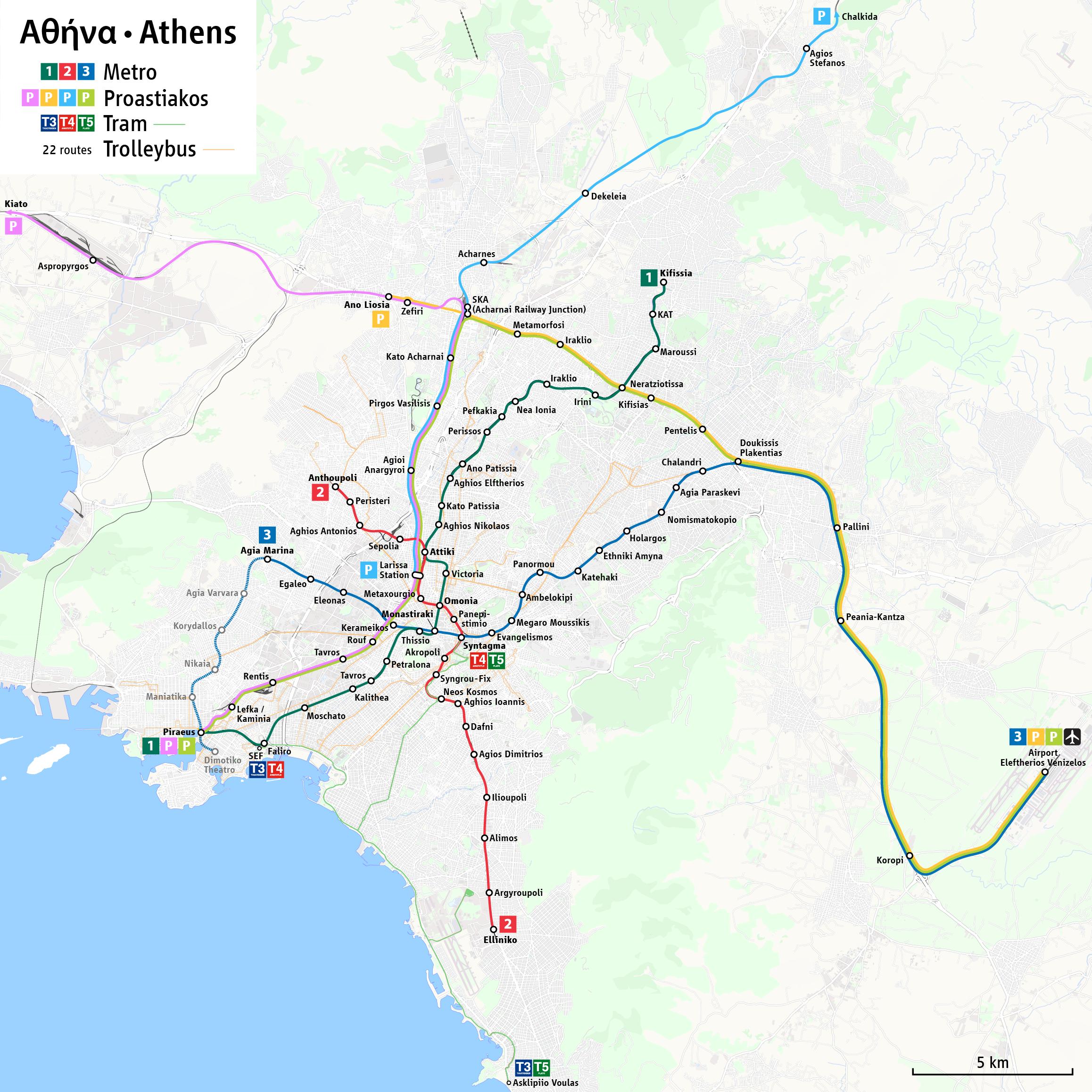 Athens greece metro map - Athens metro and tram map (Greece)