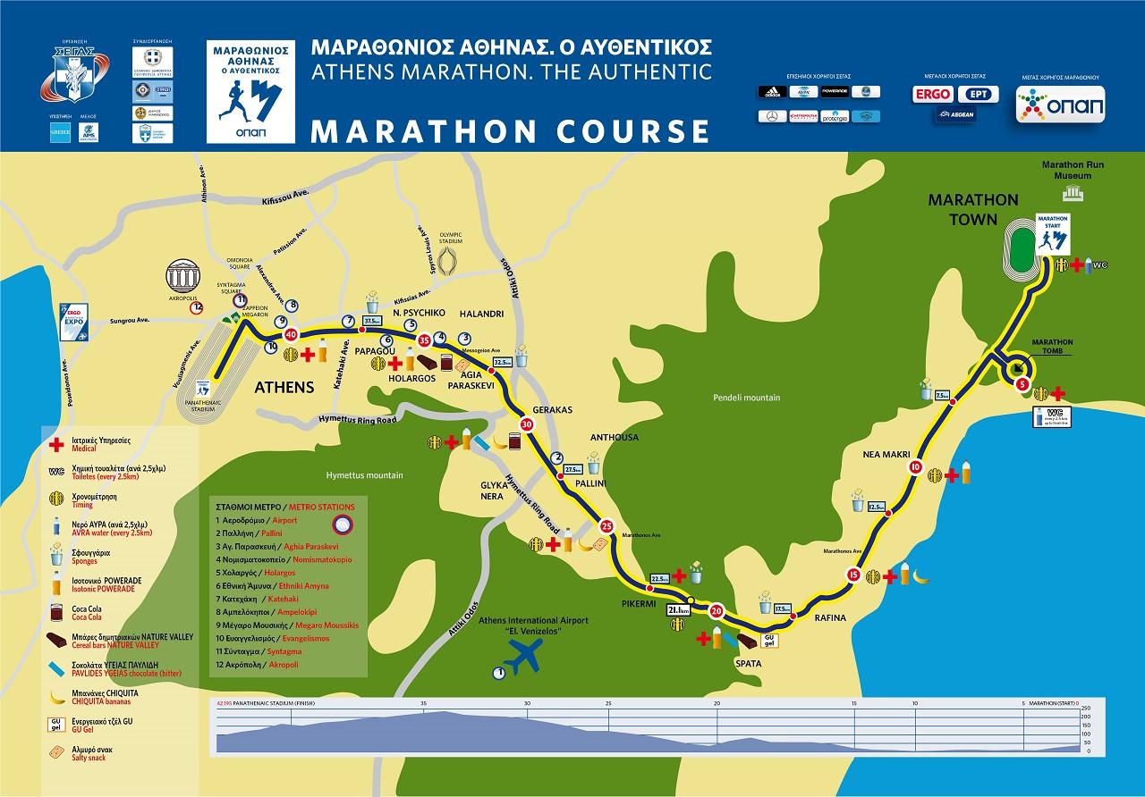 Athens marathon map Map of Athens marathon (Greece)